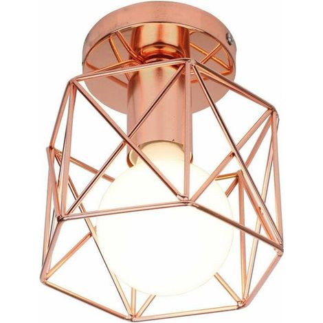 Retro Plafonnier Industrielle en Métal Carré Fer, Suspension Cage Cube Luminaire E27 pour Salon Chambre Café Bar Restaurent Entrée Couloir (Or rose) BLOW (1/4)