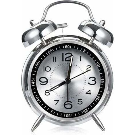 Réveil fort pour adultes ayant de graves problèmes de sommeil, réveil en métal de 4.5 pouces, surface silencieuse en aluminium avec lumière, double cloche (gris) (1/4)