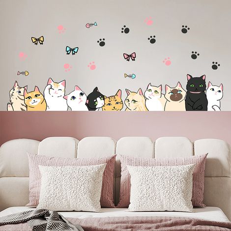 Stickers Muraux Mignon chat Autocollants Muraux Mural Stickers pour Chambre Salon Mur TV (1/4)