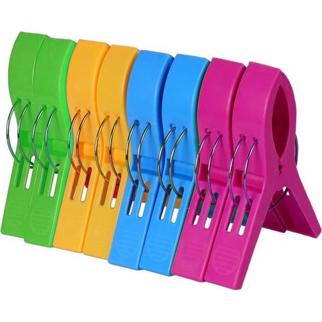 8X Grandes Pinces à Serviette de Plage pour Chaises Longues et Transats Pinces XXL en Plastique - 8 pièces 4 Couleurs (1/5)