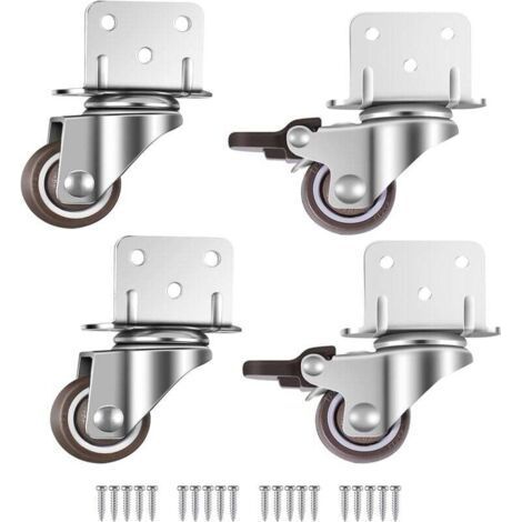 casters, furniture casters, casters with brakes, 25mm L-type mounting plate, suitable for furniture, flower boxes, cribs (1/4)