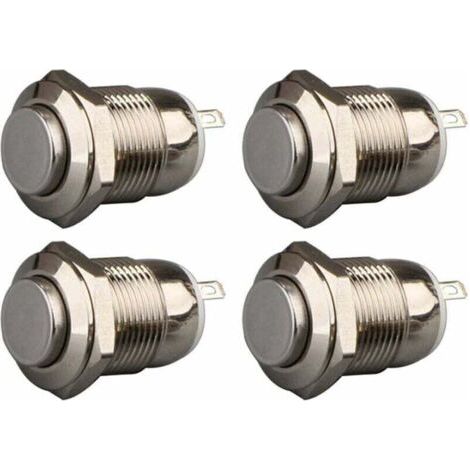 4pcs 12mm 3A 12V/24V/125V/250V AC Autobloquant Interrupteur Bouton Poussoir étanche en Acier Inoxydable on Off Bouton-Poussoir Interrupteur(Tête Haute) (1/5)