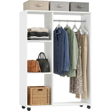 Armoire mobile sur roulettes blanche 80x40x128 cm, penderie pratique pour un rangement moderne et facile dans votre espace. (1/5)