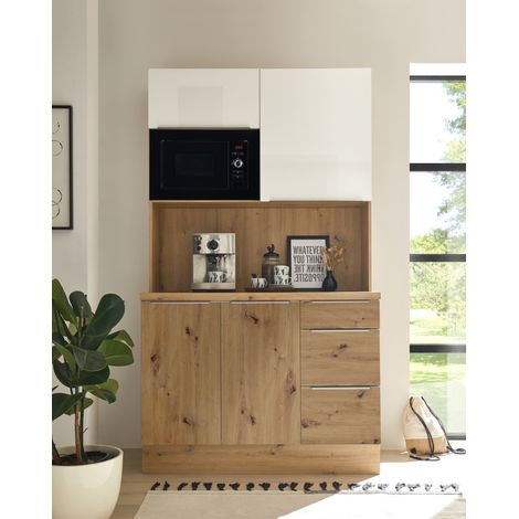 Küchen Buffet Marleen Premium 120 cm Weiß Artisan Eiche Respekta