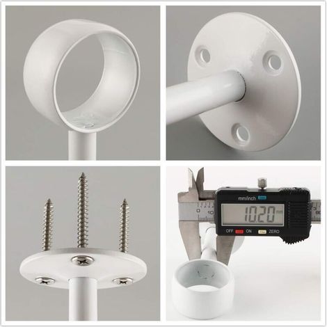 Deckenmontierte Gardinenstangenhalterung, Gardinenstangenstütze mit Schrauben für Gardinen und Kleiderschränke, glänzend weißer Edelstahl, 32 mm Durchmesser, 2 Stück (1/4)