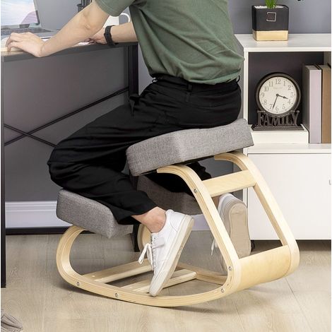 Chaise ergonomique à genoux 51x69x58 cm grise en bois avec hauteur réglable (1/5)
