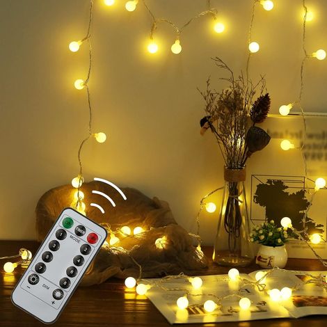 Guirlande Lumineuse 10M 80 Ampoules, Tomshine 8 Modes avec Télécommande，Etanche IP44, 0.6W LED à Piles Petites Boules, Alimenté par batterie(Blanc Chaud) (1/5)