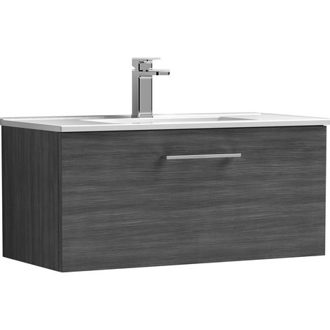 Nuie Arno Wall Hung 1-Drawer Vanity Unit with Basin-4 800mm Wide - Anthracite Woodgrain (1/5)