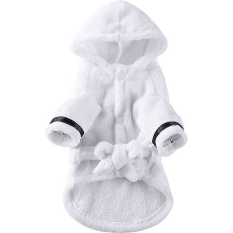Peignoir pour chiot, peignoir éponge pour chien avec capuche et ceinture, facile à enfiler, blanc YP01A