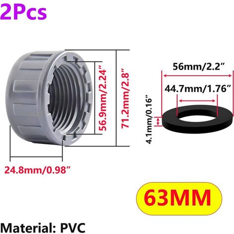 2-teilige PVC-Rohrendkappe, 63-mm-Rohrkappe, Gewindestopfen, PVC-Stopfen für Wasserrohre, mit Unterlegscheibe (1/5)