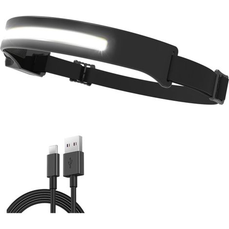 Lampe frontale - Rechargeable par USB - Lampe frontale à capteur - Portable - Idéale pour le jogging, la randonnée, le camping et le ski - Noire (1/5)