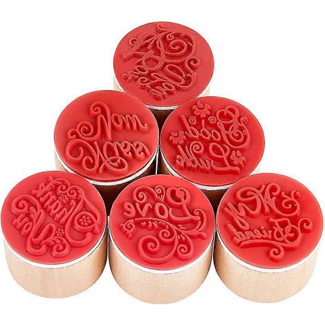 Tampons en bois de pin avec colonne en caoutchouc BurlyWood 30 x 25 mm, 6 motifs, 2 tampons par motif, 12 tampons par lot (1/5)