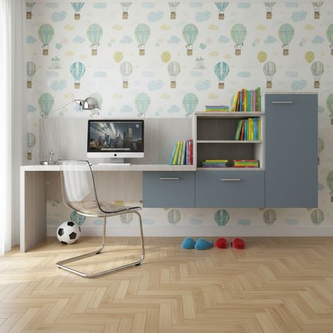 Angolo studio con scrivania parzialmente sospesa e libreria - Design moderno e personalizzabile - Rovere Rock e Avio