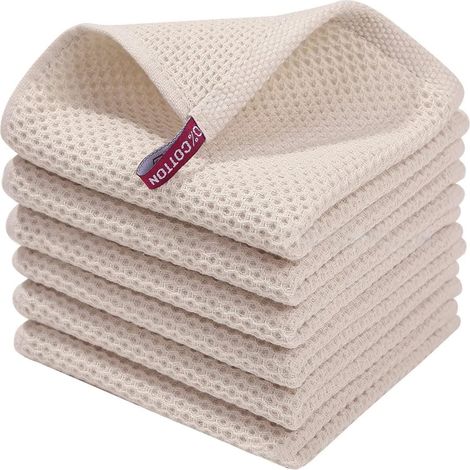 Pack of 6 pure cotton kitchen towels with hooks, easy to wash, super absorbent, quick drying and lint-free