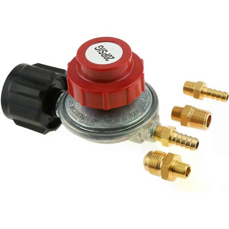 Kit de vanne de régulation de pression de propane réglable de 0 à 20 PSI pour vanne de service de réservoir de propane QCC1, raccord cannelé de tuyau 5/16 et 1/4 - JXLGV (1/5)