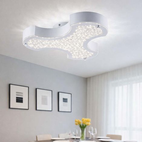 Deckenlampe Deckenleuchte Wohnzimmerlampe Schlafzimmerleuchte Esszimmerlampe Flurleuchte, Metall Glas Kristalle weiß, LED 12W 1020Lm 4000K neutralweiß, L 37 cm