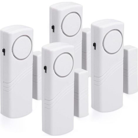 Set di 4 allarmi per porte e finestre - Allarme antifurto senza fili - Antifurto domestico - Funzionamento magnetico - 100 dB (1/5)
