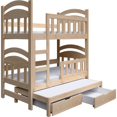 Selsey Dopio - Lit superposé 3 couchages avec matelas - 75x180 cm - Chêne (1/5)