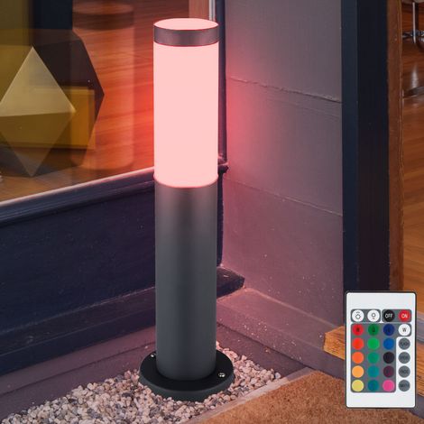 Lampadaire borne lumineuse extérieur lampes de jardin télécommande IP44 lampadaire, acier inoxydable, 1x LED RGB 9W 806 lm, DxH 7,6x45 cm