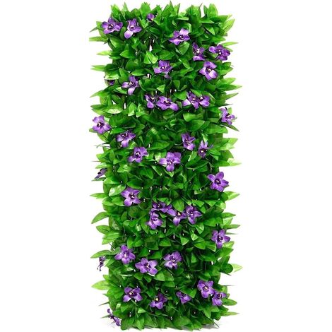 Haie Artificielle - Avec Fleurs - Panneau Treillis Jardin Extensible - Pour Clôture Balcon Terrasse - 1 Pièce