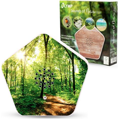 OLYMP Sounds of Nature Box  Sonidos Naturales para relajación y Tranquilidad  Soundbox con Canto de pájaros, susurro de Arroyos, prados de montaña, Sonido del mar  Caja de música con Sensor de