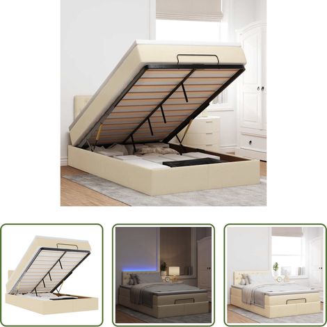 vidaXL LED-Beleuchtung - Ottoman-Bett mit Matratze & LEDs Creme 120x200 cm Stoff (1/5)