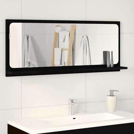 Spiegelablage mit Regal Schwarz Eichen-Optik 90 x 10,5 x 37 cm