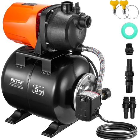 Groupe de Surpression, 735 W, Pompe de Puits Peu Profonde, Réservoir Pression 19 L, 3700 L/h, Tête 50 m, Aspiration 8 m, Pressostat 20/40 PSI, Tête de Pompe Thermoplastique, pour Pelouse, Jardin (1/5)
