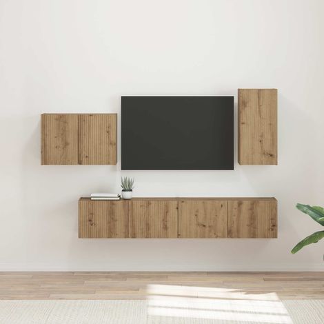 TV-Wandregal-Set Wandmontiert 4 pcs Artisan-Eiche Holzwerkstoff