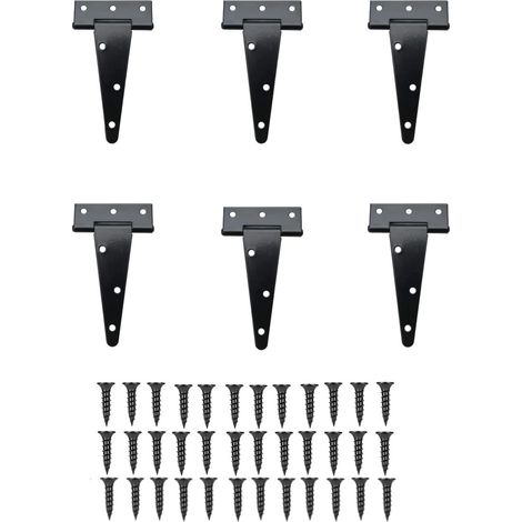 6 Pcs charnières en T lourdes,100 mm Charnières de Porte en métal,avec vis,Charnière Porte Placard pour porte de grange,portail bois,hangar,jardin–résistantes aux intempéries(noir) (1/5)