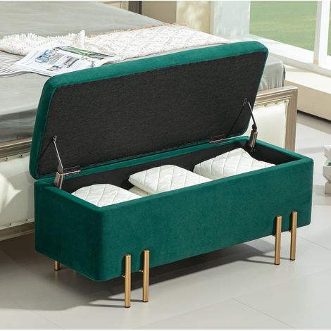 Panca contenitore imbottita 100 x 40 x 42 cm in poliestere verde DESVIAE (1/5)