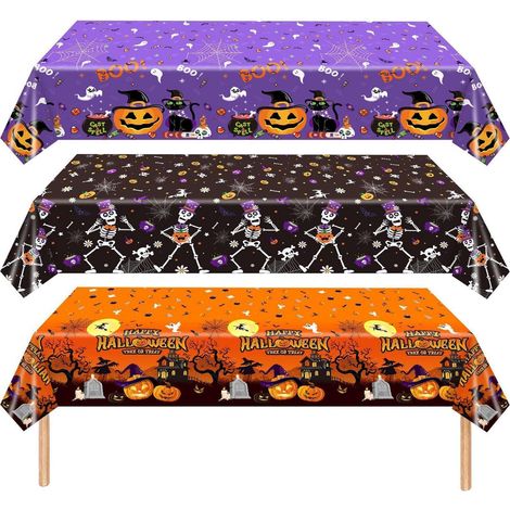 3er Pack Halloween Tischdecken 137x274 cm wasserdicht Spinnen Kürbis Partydeko
