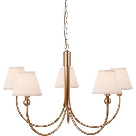 Endon Santiago Suspension en laiton vieilli brossé avec abat-jour en tissu blanc vintage style lierre 16 cm 5 x B22 (1/5)