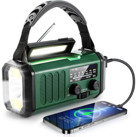 Radio à manivelle, radio d'urgence, radio solaire, radio météo NOAA/AM/FM, chargement USB Type-C, radio dynamique, batterie polymère, lampe de poche et lampe de lecture LED, alarme SOS, boussole de ca (1/4)
