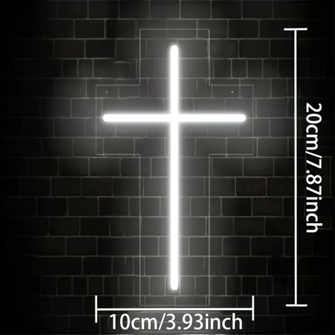 Neon Sign Croix - Alimentation USB - Lumière Blanche Froide - Décoration Murale Intérieure - 1 Pièce (1/4)