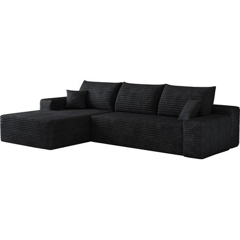 Canapé d'angle modulaire 270 cm avec chaise longue en L en velours côtelé rayé noir (1/5)