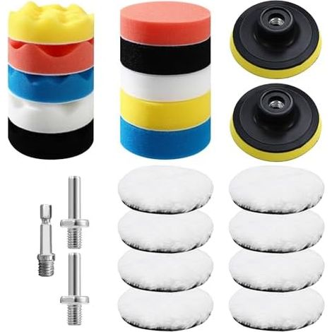 Lot de 23 tampons de polissage de 80 mm pour voiture, embouts de polissage pour visseuse sans fil, pour polisseuse sans fil, pour polisseuse, meulage, cirage (80 mm - Lot de 23) (1/5)