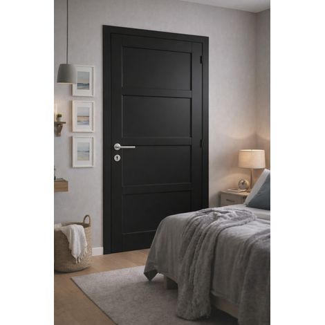 Bloc Puerta Telia Negra 4 Paneles H204 x L83 cm Tabla de Costado P.gauche, manilla Pomerol GD MENUISERIES