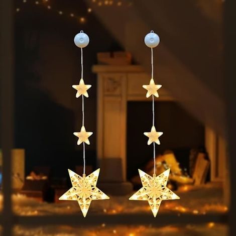 Décoration de Noël : Étoiles lumineuses LED pour fenêtres, à piles et avec ventouses (2 étoiles) (1/4)