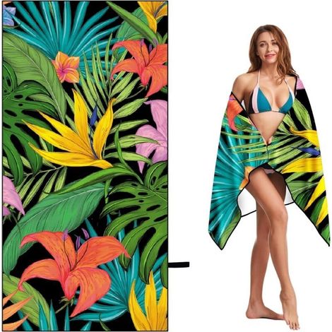 Serviette de Plage en Microfibre, Grande Serviette de Plage 160 x 80 cm, sans Sable, Séchage Rapide Et Ultra Légère en Microfibre pour La Plage, Serviette de Voyage Portable pour Fitness (1/5)