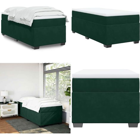 Sommier à lattes de lit et matelas Vert foncé 80x200 cm Velours - Lit Double - Lit Avec Sommier - Matelas À Ressorts Ensachés - Lit Velours - Literie - Home & Living (1/5)