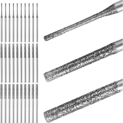 30 Pièces Forets Diamant Set, 1/2/2,5mm 150 Grain Diamant Pointe Forets 2,2mm Tige pour Percer Ponçage Verre Céramique Pierre Granite Bijouterie, Compatible avec Dremel Outils Rotatifs (1/5)