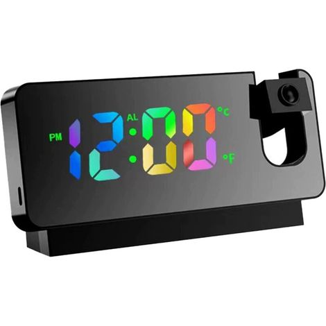 Réveil Projecteur Miroir Couleur - Affichage Température et Calendrier - Réglage Luminosité - Alarme Silencieuse (1/5)