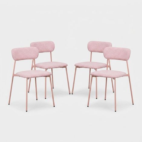 Set de 4 chaises INKA – Acier peint & assise rembourrée-Rose (1/3)