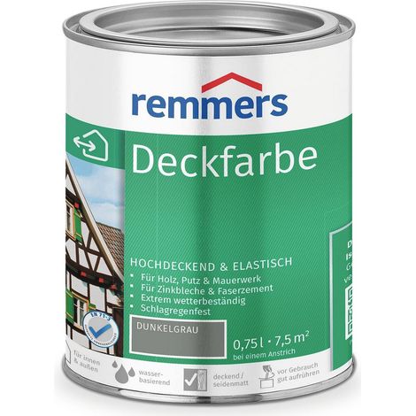 Remmers Deckfarbe dunkelgrau, 0,75 Liter, Deckfarbe für innen und außen, Wetterschutzfarbe viele Untergründe, hochdeckend, wetterfest