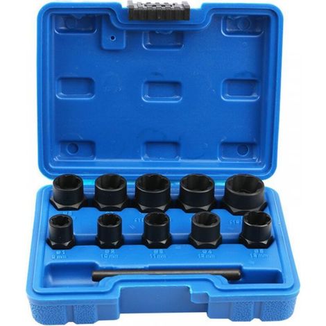 Kit d'Extracteurs, Boulon de l'Extracteur du Goujon Endommagé Kit de Douilles pour Enlever les Écrous de Roue de Blocage, les Boulons Endommagés, 11 pcs au total (1/5)
