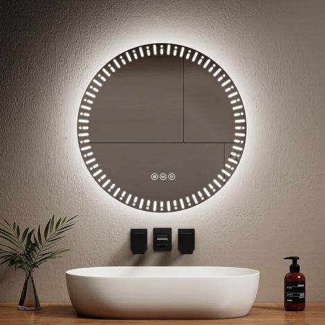 Miroir Rond Salle de Bain LED rétro-éclairé, diamètre 60 cm, avec Anti-buée+Interrupteur Tactile+3 Couleurs de lumière Variable, Miroir Rond décoratif à la Mode,Miroir Salle de Bain (1/5)