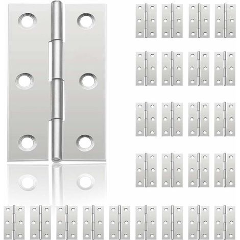 24Pcs Petit Charnières pour Portes, Charnière Inox, DIY Charnières de Portes pour Porte Placard Charnière Piano Boîtes à bijoux La Maison Meubles Matériel Armoire(44mmX32mm) (1/5)