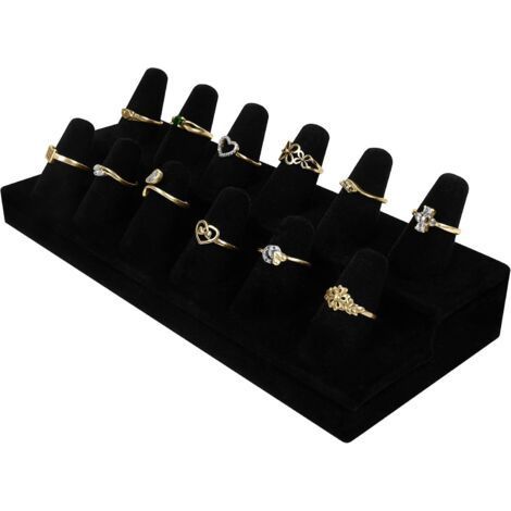 Black Velvet Ring Jewelry Holder - 2 Tier Jewelry Display Tray, 12 Cones with Solid Base - Ring Display for Bedrooms, Shops and Jewelry Showcases (1/5)
