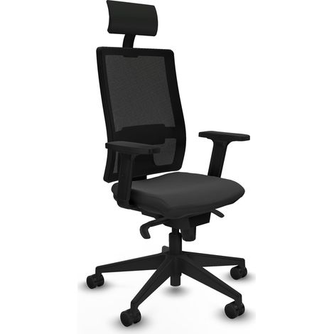 Horna sincro malla negra similpiel gris oscuro brazos 2D base piramidal cabecero fijo ruedas 65mm nailon (1/5)